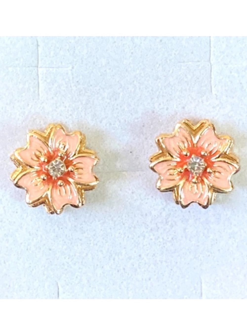 Cherry Blossom Flower Crystal Gold Toned Stud Earrings